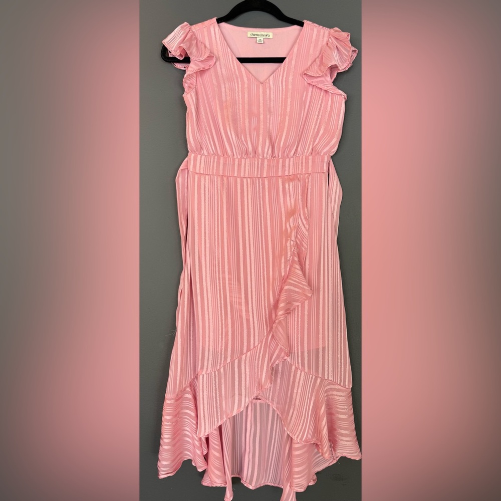 Pink Striped Kids High Low Ruffle Dress